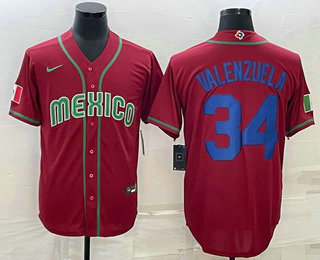 Mens Mexico Baseball #34 Fernando Valenzuela 2023 Red Blue World Baseball Classic Stitched Jersey->2023 world baseball classic->MLB Jersey